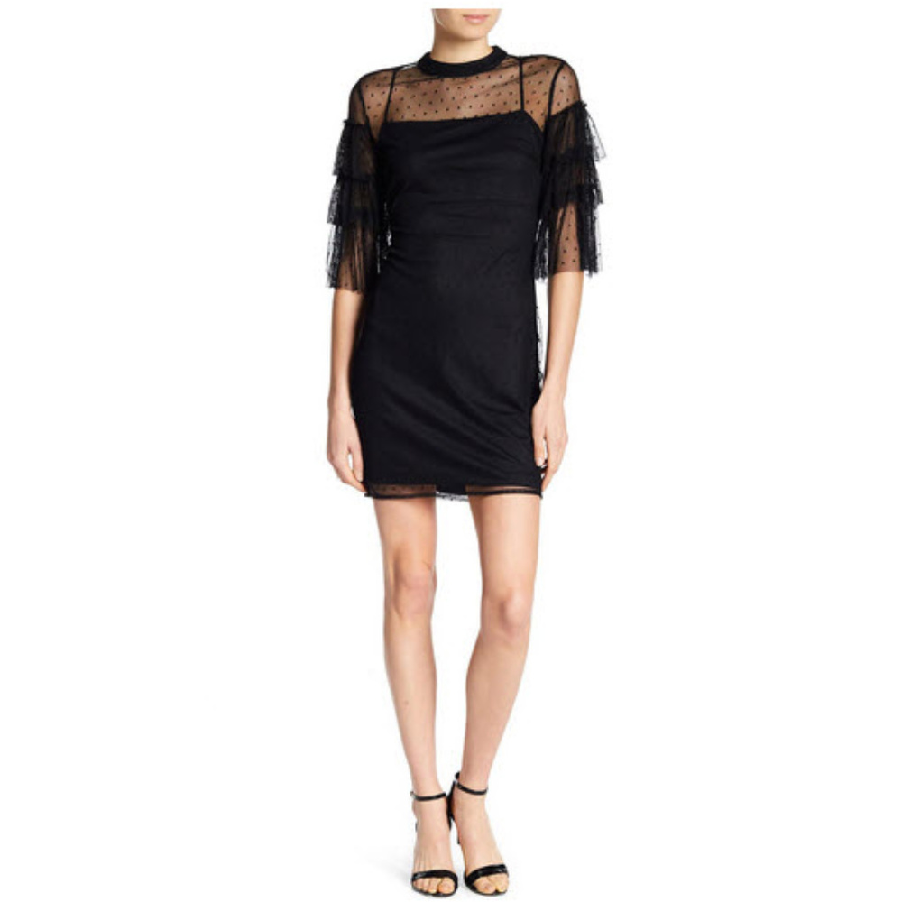 Alexia Admor 3/4 Length Ruffle Sleeve Mesh Dress S